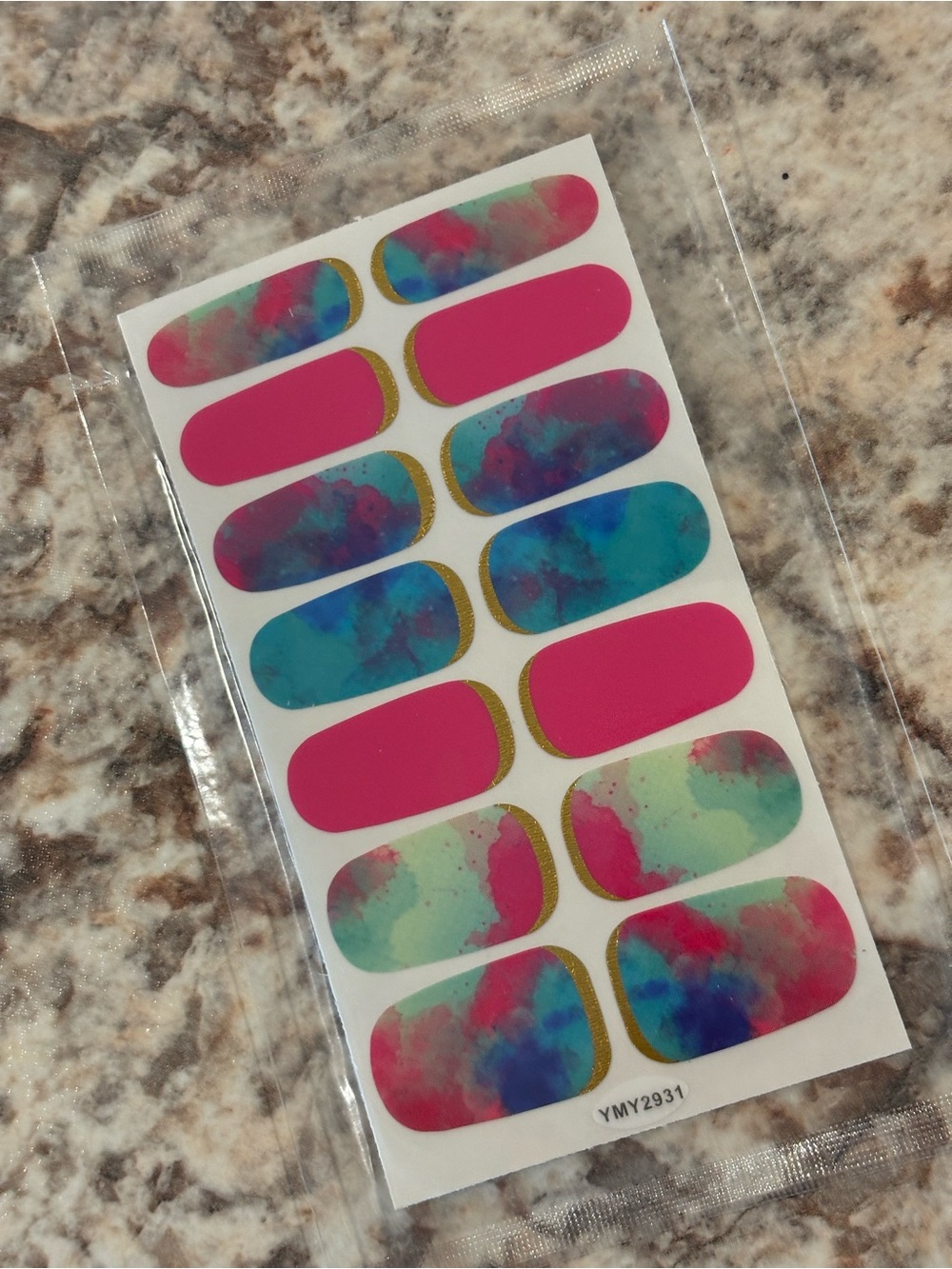 Colorful Tie-Dye & Hot Pink Nail Wrap Set